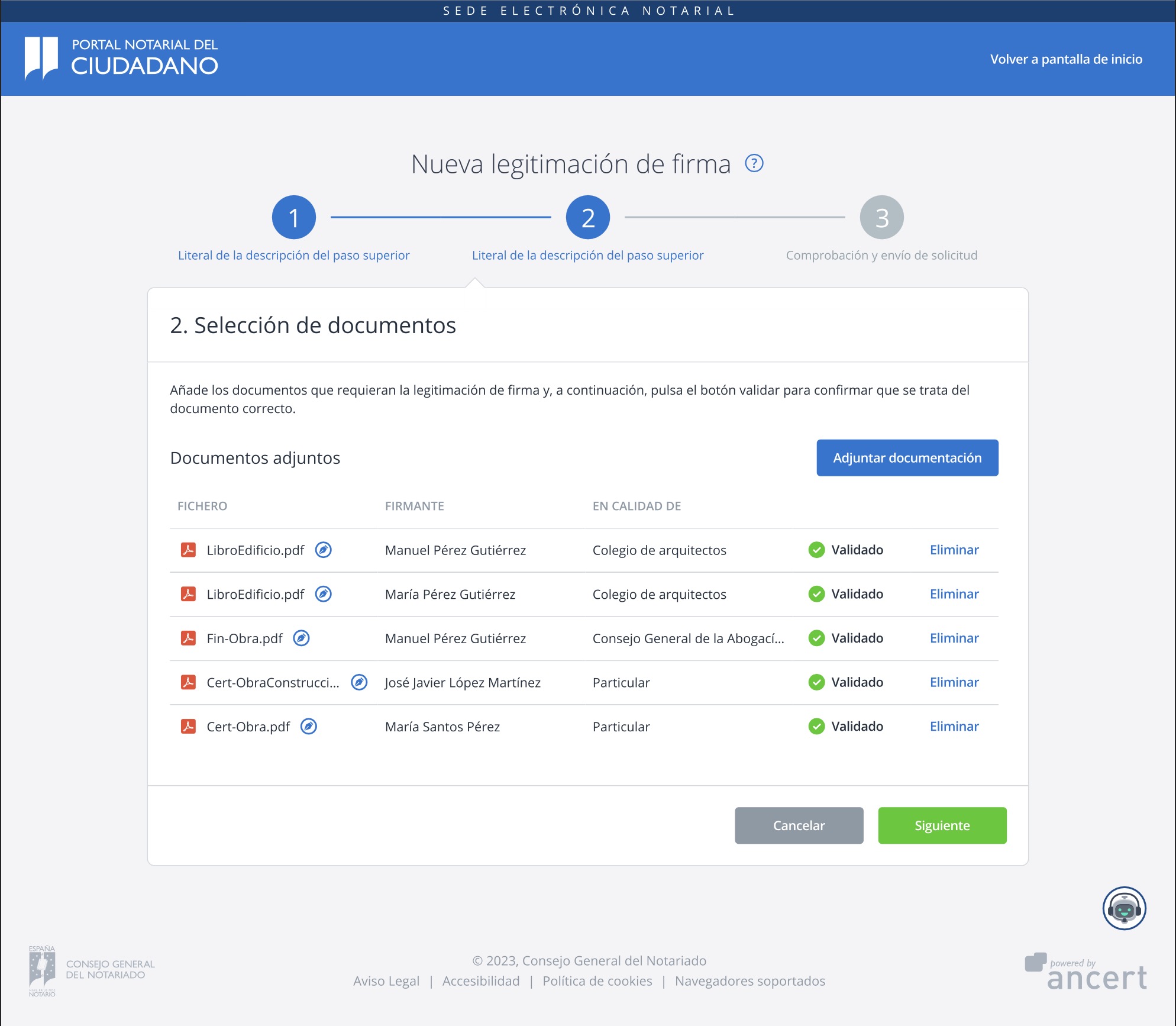 Proceso de validación de legitimación de firma
