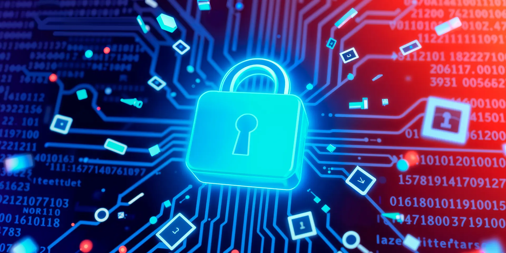 Imagen de un candado iluminado con conexiones tecnológicas que denotan el concepto de seguridad digital