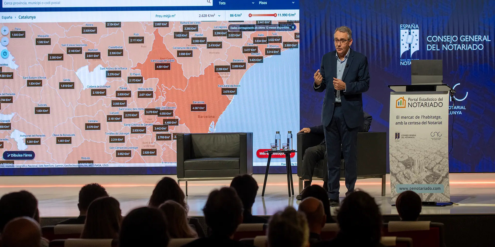 Fotografía de Albert Martínez Lacambra en el acto de presentación del Portal Estadístico del Notariado en Barcelona