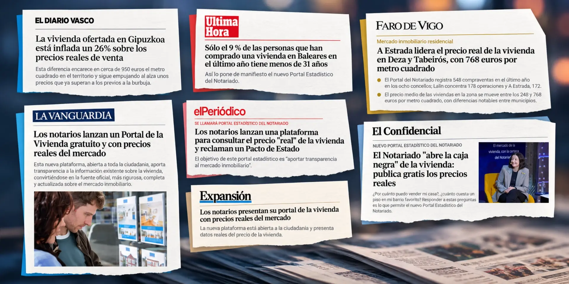 Recopilación de titulares de medios de comunicación sobre el Portal Estadístico del Notariado y el mercado de la vivienda.